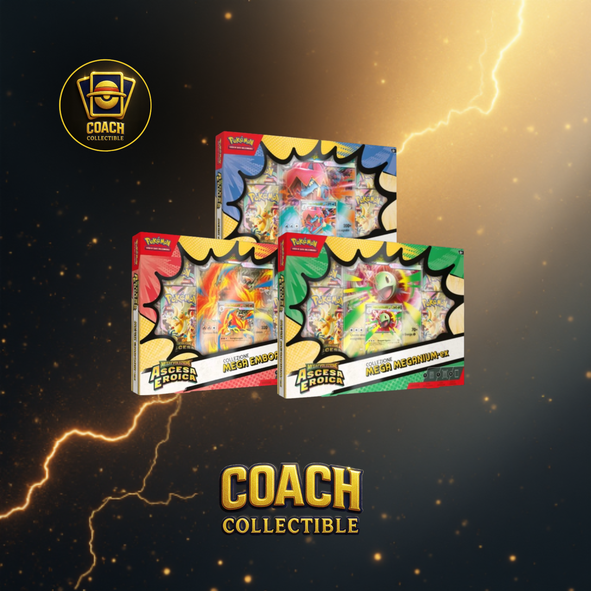 POKÉMON COLLEZIONE MEGA EMBOAR-EX, MEGA FERALIGATR-EX E MEGA MEGANIUM-EX DELL’ESPANSIONE MEGAEVOLUZIONE – ASCESA EROICA – ASSORTITO